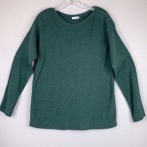 NWOT J. Jill Wide Neck‎ Green Marled Cotton Silk Blend Sweater Small